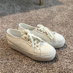 SUPERGA White Leather Platform Sneakers